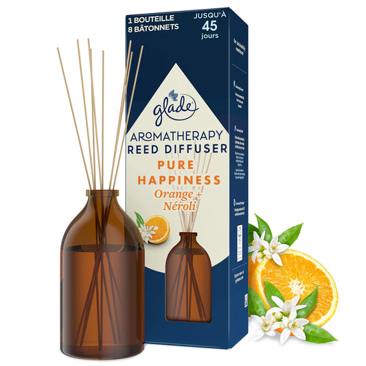 Glade Aromatherapy Bâtonnets, Diffuseur de Parfum Infusées Aux Huiles Essentielles, Pure Hapiness, Orange & Neroli - 1 Diffuseur ( l'emballage peut différer)